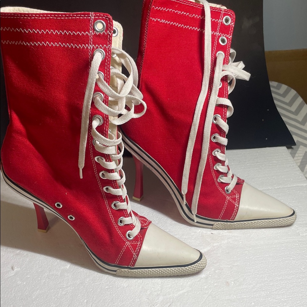 Steve Madden Red and Cream Heeled Boots